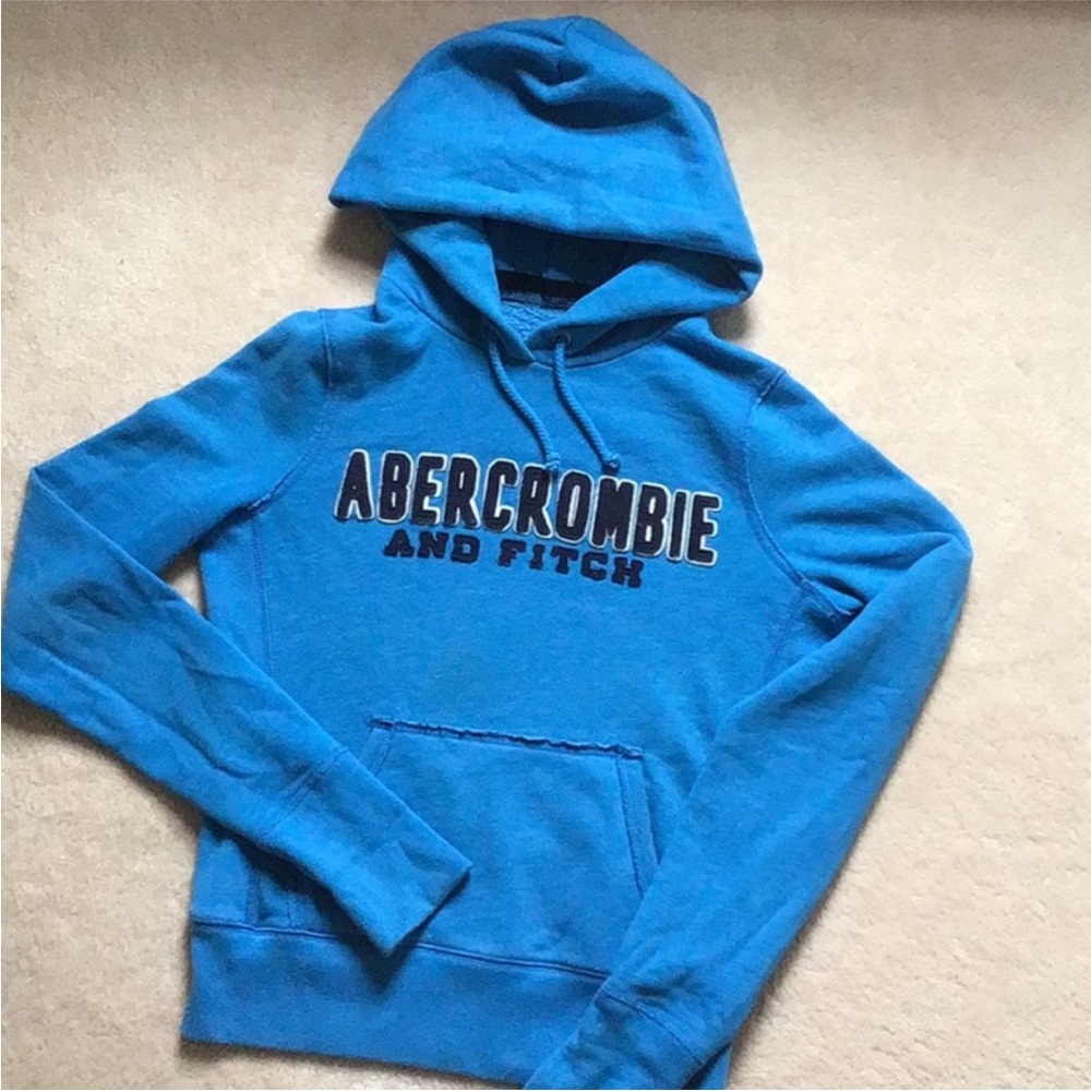 Abercrombie & Fitch Blue Logo Hoodie Womens Medium Pullover Graphic Sweatshirt